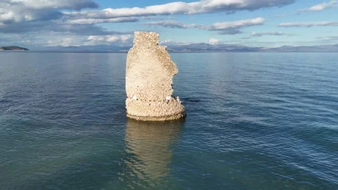 Aerial view of the Agios Andreas Windmill, Greece Video stock 299955187