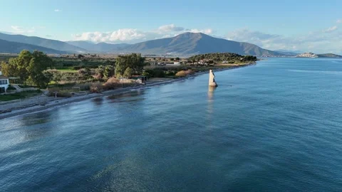 Aerial view of the Agios Andreas Windmill, Greece Video stock 300021357