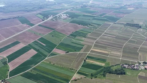 Aerial view of agricultural fields and rural landscapes, France. 動画素材 334773006