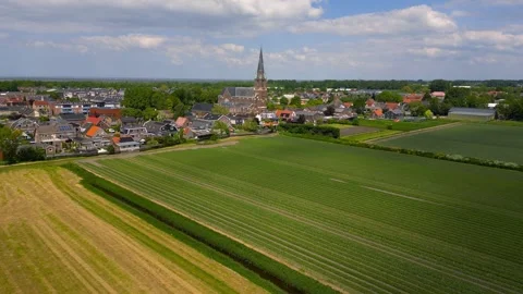 Aerial view of agricultural fields, canals, iHillegom cityscape, and the Hi.. Vidéo 313679406