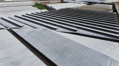 Aerial View Agricultural Fields Covered With White Plastic Sheeting 库存影片 343571180