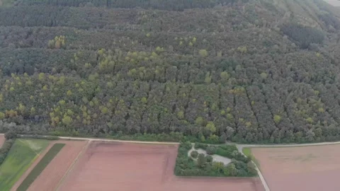 Aerial View Of Agricultural Fields, Forests, And Hills. Video stock 299061046