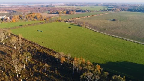 Aerial view of agricultural fields with hay envolve in plastic. Stock Footage 101572660