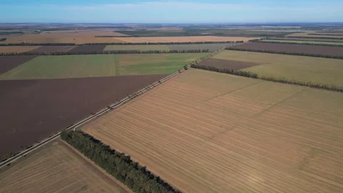 Aerial View of Agricultural Fields Patchwork Landscape and Horizon Vídeos de archivo 347058464