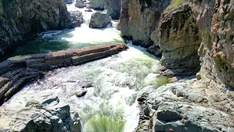 Aerial view of Aharbal Waterfall Stock Footage 307705016