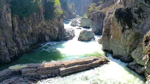 Aerial view of Aharbal Waterfall Stock Footage 307705145