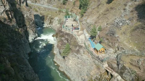Aerial view of Aharbal Waterfall Stock Footage 307707151