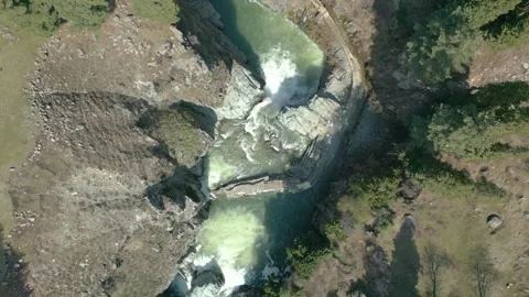 Aerial view of Aharbal Waterfall Stock Footage 307707229