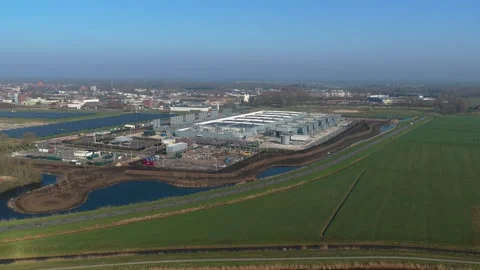 Aerial view of the ai cloud data center construction site in winschoten Stock Footage 334056815