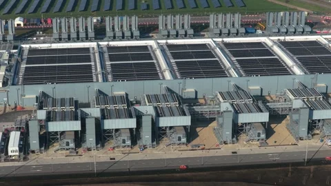 Aerial view of ai cloud data center with solar panels Stock Footage 334550213