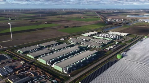 Aerial view of AI Data Center, Netherlands. Stock Footage 325502336
