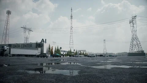 Aerial View of AI Data Center. Infrastructure and equipment for AI. Stock Footage 336344978