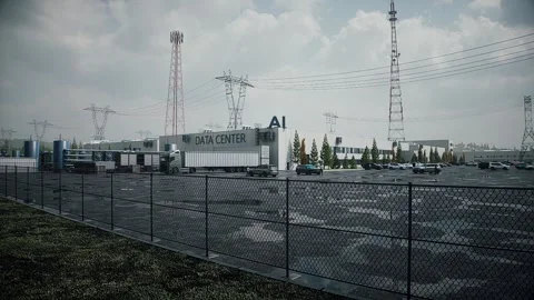 Aerial View of AI Data Center. Infrastructure and equipment for AI. Stock Footage 336344985