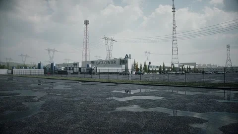 Aerial View of AI Data Center. Infrastructure and equipment for AI. Stock Footage 336344987