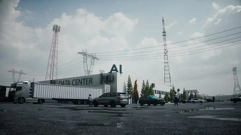 Aerial View of AI Data Center. Infrastructure and equipment for AI. Stock Footage 336344998