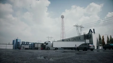 Aerial View of AI Data Center. Infrastructure and equipment for AI. Stock Footage 336345000