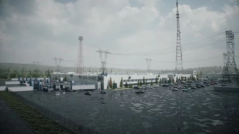Aerial View of AI Data Center. Infrastructure and equipment for AI. Stock Footage 336345004