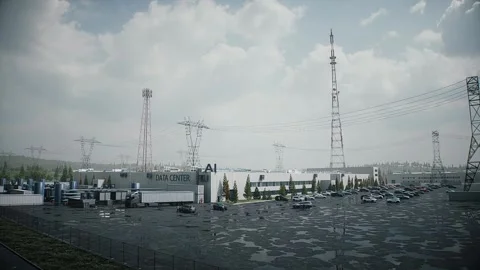 Aerial View of AI Data Center. Infrastructure and equipment for AI. Stock Footage 336345006