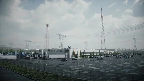 Aerial View of AI Data Center. Infrastructure and equipment for AI. Stock Footage 336345014