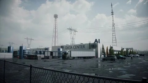 Aerial View of AI Data Center. Infrastructure and equipment for AI. Stock Footage 336345017