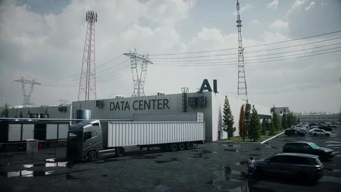 Aerial View of AI Data Center. Infrastructure and equipment for AI. Stock Footage 336345022