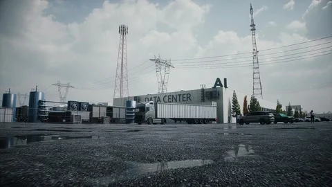 Aerial View of AI Data Center. Infrastructure and equipment for AI. Stock Footage 336345024