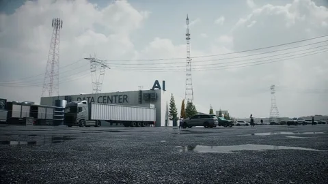 Aerial View of AI Data Center. Infrastructure and equipment for AI. Stock Footage 336345026