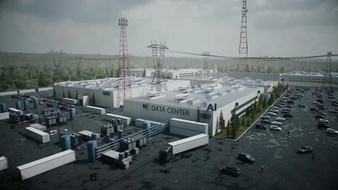 Aerial View of AI Data Center. Infrastructure and equipment for AI. Stock Footage 336345031