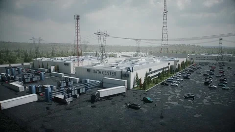 Aerial View of AI Data Center. Infrastructure and equipment for AI. Stock Footage 336345033