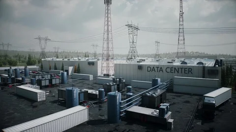 Aerial View of AI Data Center. Infrastructure and equipment for AI. Stock Footage 336345043