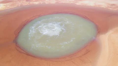 Aerial View of Aikeng Spring &amp;quot;Eye of the Devil&amp;quot; in Mangya Stock-Footage 342154639