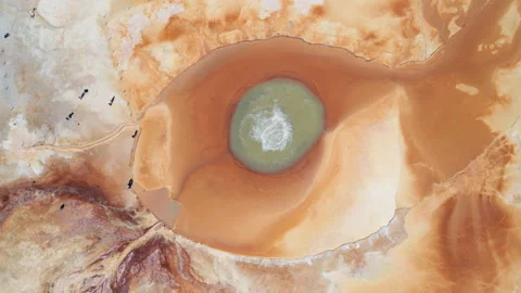 Aerial View of Aikeng Spring &amp;quot;Eye of the Devil&amp;quot; in Mangya Видео 342155996