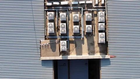 Aerial view of air conditioning unit industrial top down view, building roo.. Stock Footage 317256528
