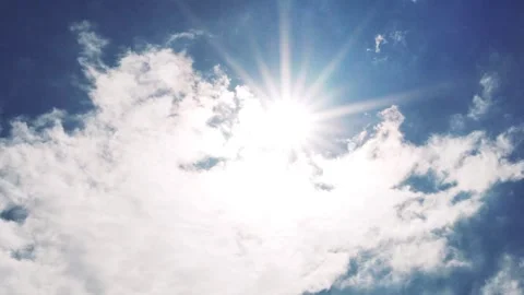 Aerial View, Air Plane Window View Time Lapse Deep Blue Sky Sun and White Fluffy Video stock 333774545