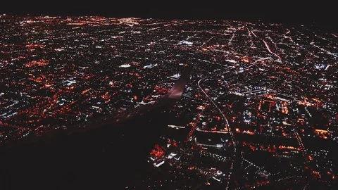 Aerial View From Airplane Window Over City Lights Stock Footage 71352134