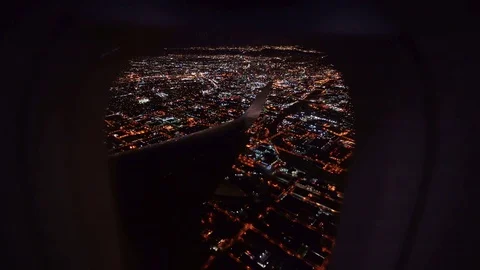 Aerial View From Airplane Window Over City Lights Stock Footage 71353468
