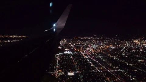 Aerial View From Airplane Window Over City Lights Stock Footage 71356962