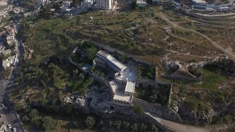 Aerial view of Akeldama Monastery - Field of Blood. Jerusalem. DJI-0681-02 Vídeo Stock 106089351