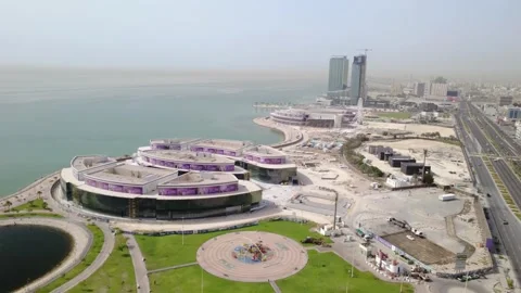 Aerial View of Al Khobar Corniche Parks and Waterfront Roads Stock Footage 337765761
