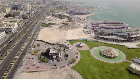 Aerial View of Al Khobar Corniche Parks and Waterfront Roads Stock Footage 337765803