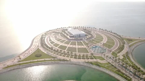 Aerial View of Al Khobar Waterfront Park and Circular Landscape Design in Saudi  Stock Footage 334237461