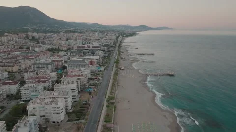 Aerial View of Alanya Beachfront at Sunset Stock Footage 282929896