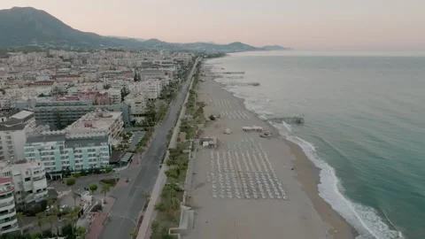 Aerial View of Alanya Beachfront at Sunset Stock Footage 282930123