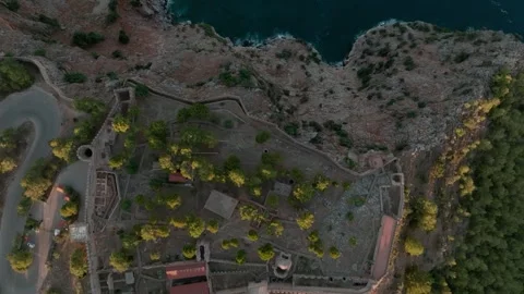 Aerial View of Alanya Castle Surrounded by Forest Stock Footage 282928136