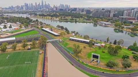 Aerial View of Albert Park Before Melbourne Grand Prix Stock Footage 329365909