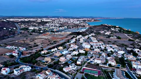 Aerial view of Albufeira dusk, Albufeira, Algarve, south of Portugal Stock Footage 151320053