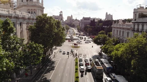 Aerial view Alcala street and Cibeles´s fonts, Madrid, Spain Stock Footage