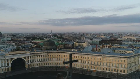 Aerial view on Alexander column and Palace Square in Saint-Petersburg in Russia. Stock Footage 89135475