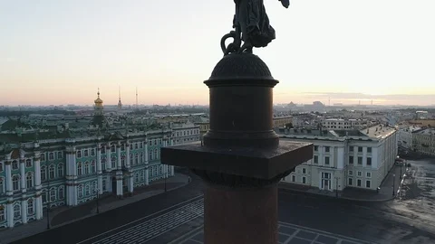 Aerial view on Alexander column and Palace Square in Saint-Petersburg in Russia. Stock Footage 89142956