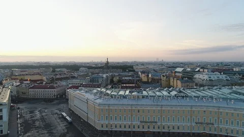 Aerial view on Alexander column and Palace Square in Saint-Petersburg in Russia. Stock Footage 89149499